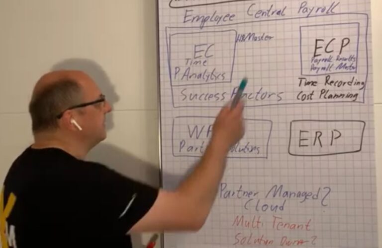 Sven Ringling explaining the architecture of an SAP Employee Central Payroll project on a flipchart