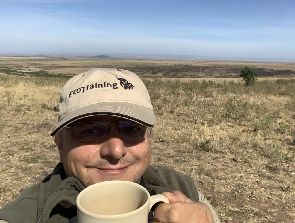 Sven with coffee cup in Lewa Conservancy