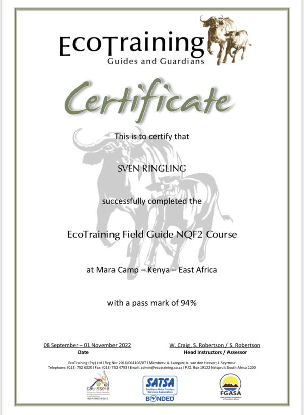 EcoTraining field guide certificate