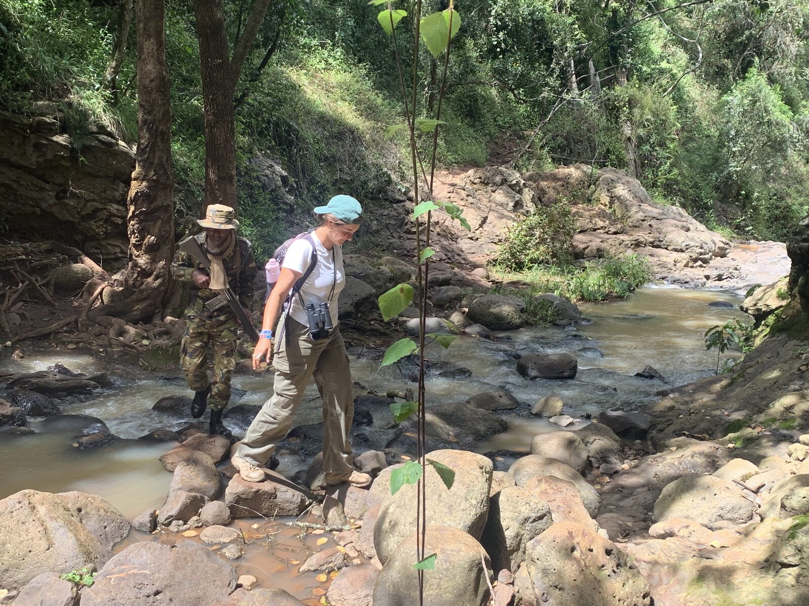 Walking along a river in Ngare Ndare